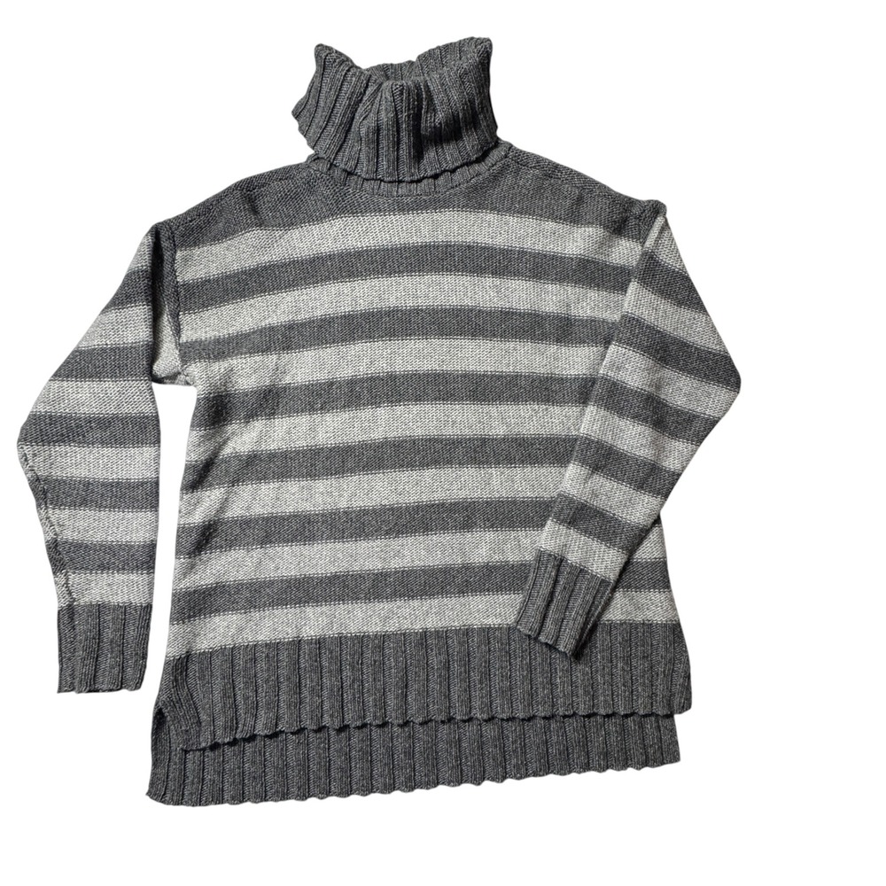Toad&Co Audrey T-Neck Sweater Womens Medium Gray Striped Wool Blend Gorpcore